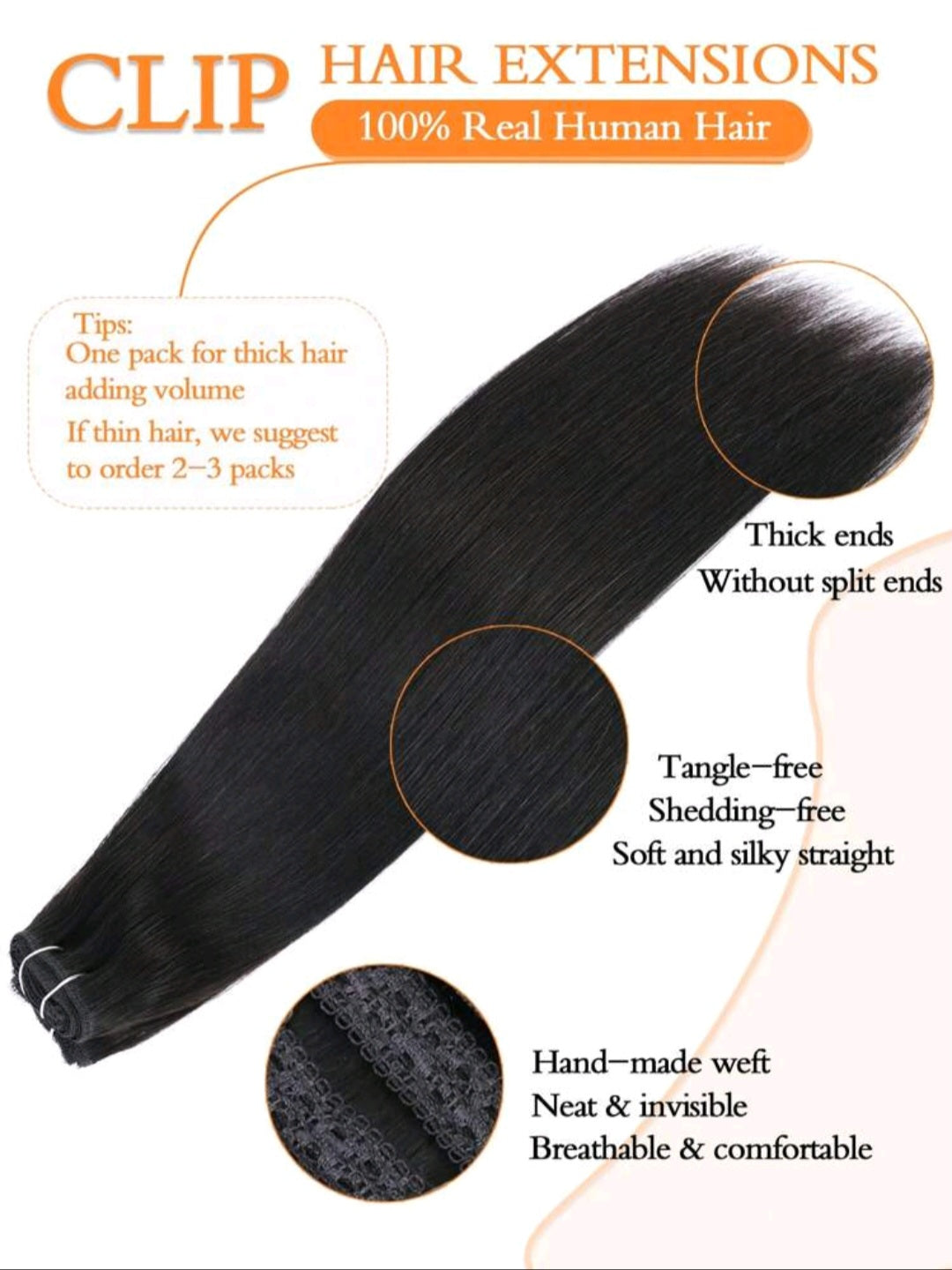 7pcs Clip in Straight Natural Hair Extensions