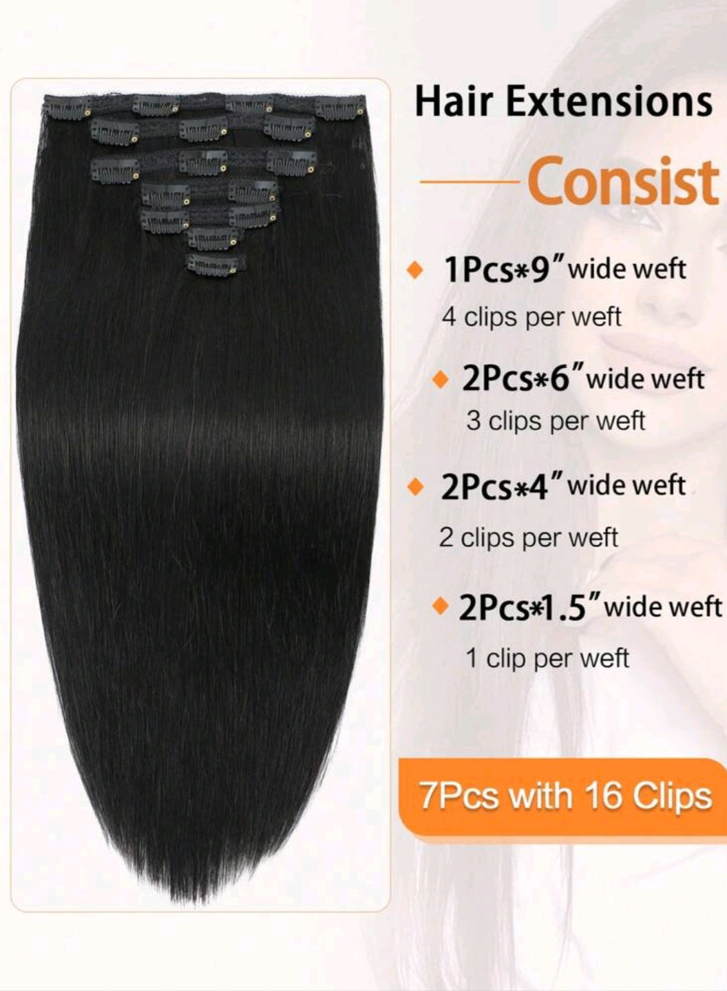 7pcs Clip in Straight Natural Hair Extensions