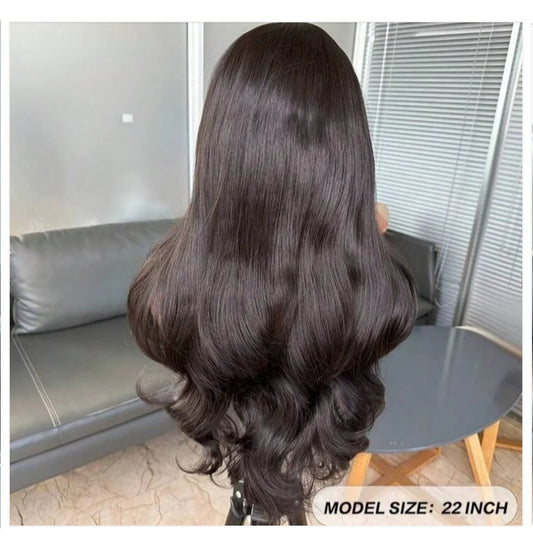 Natural Black Curtain Bangs Human blend Lace Front Wig