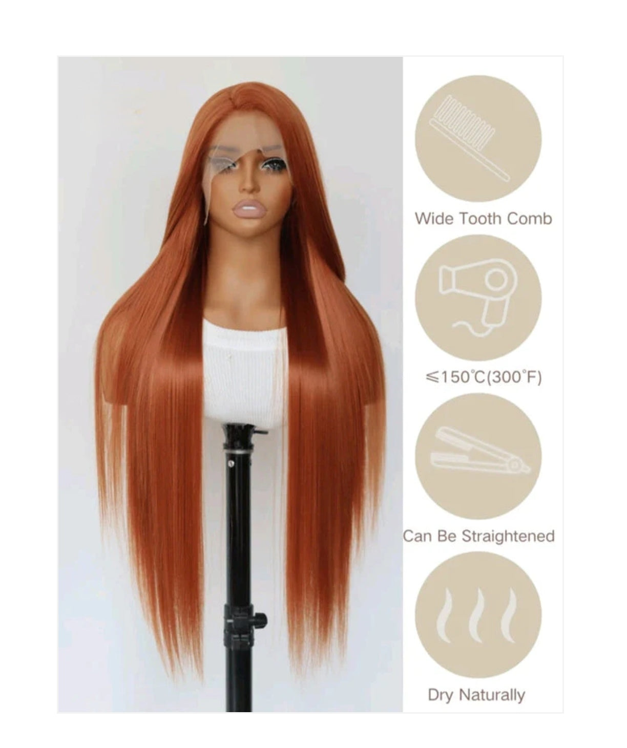 Dark Orange Long Lace Front Wig