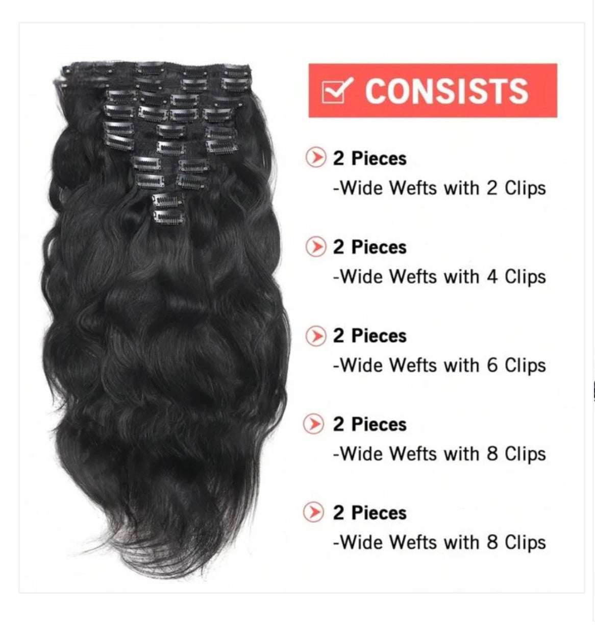 10pc Luxury Human Hair Clip in Extension