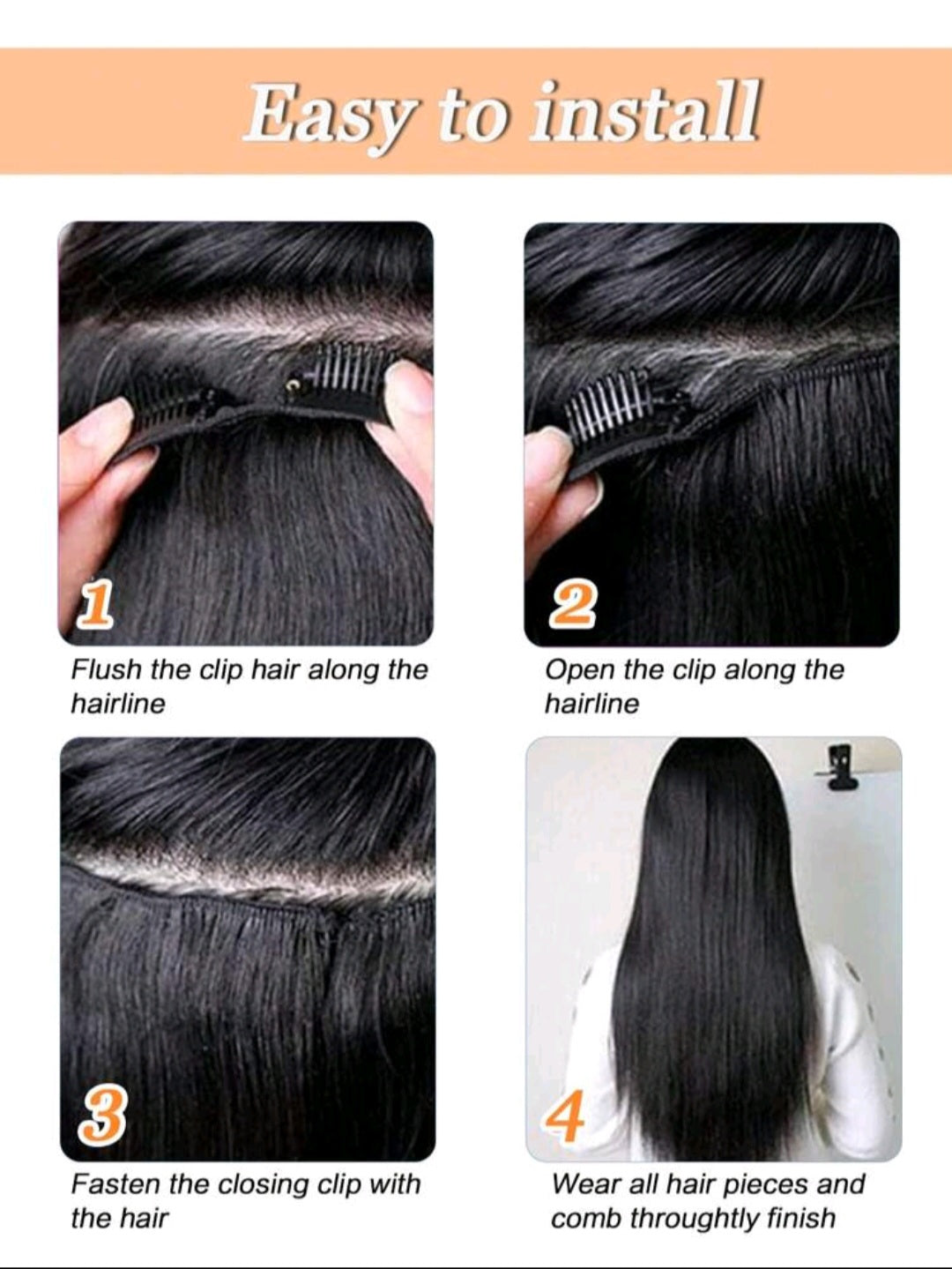 7pcs Clip in Straight Natural Hair Extensions